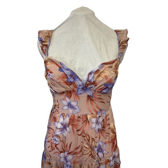Privy Floral Print Tiered Romantic Dress Peach & Lavender Size M - Picture 2 of 7